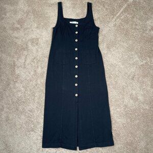 Free People Beach Dress Womens L Black Button Midi Tank Sheath Casual Coverup